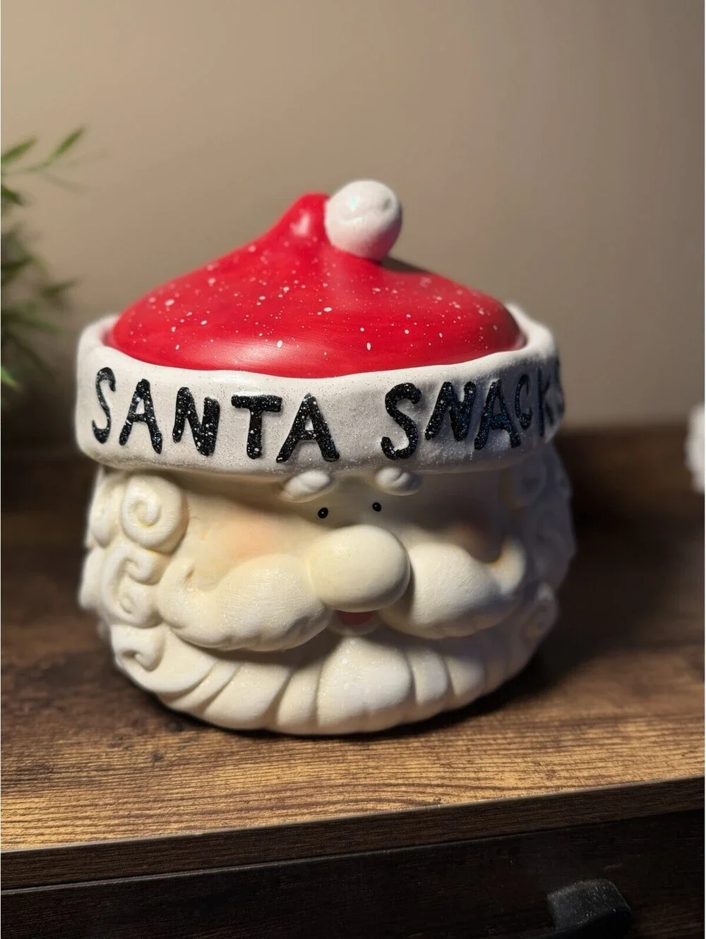 Kirkland's Holiday Christmas Santa Snacks Cookie Jar Canister Lift-Off Lid Red